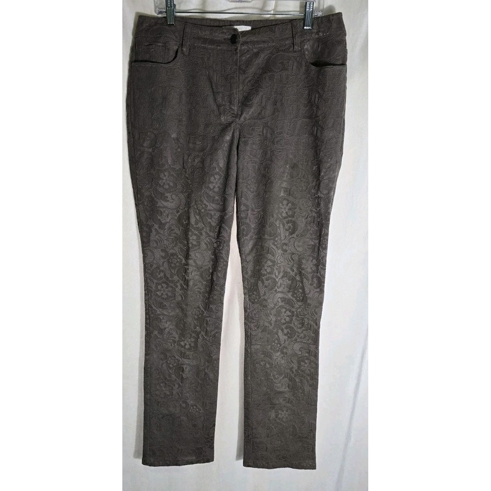 Chicos Pants Womens 2 Brown Lace Tapered Stretch Artsy‎ Boho Fairy Whimsical